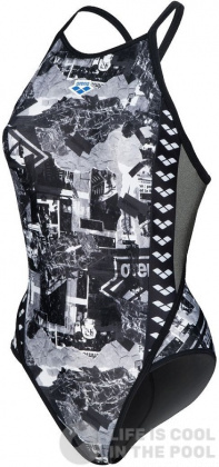 Damen-Badeanzug Arena Icons Swimsuit Fast Back All Over Multi/Asphalt/Black