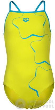 Arena Star Graphic Swimsuit Lightdrop Back Girls Lime