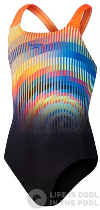 Speedo Printed Placement Powerback Girls Black/Orange